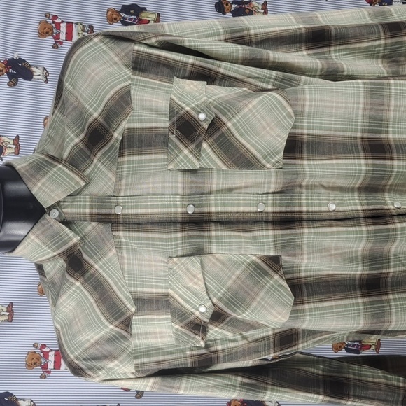 Canyon Guide Outfitters green & brown plaid pearlsnap long-sleeved western shirt - Picture 1 of 5
